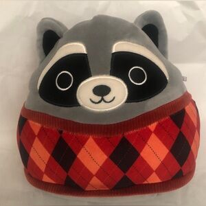Squishmallows Raccoon Plush 8” Argyle Sweater Stuffed Animal